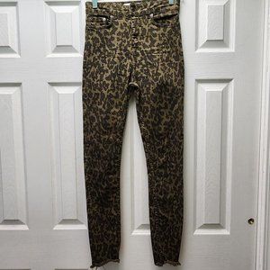 Zara Limited Edition High Waisted Green Cheetah Jeans - Size 4